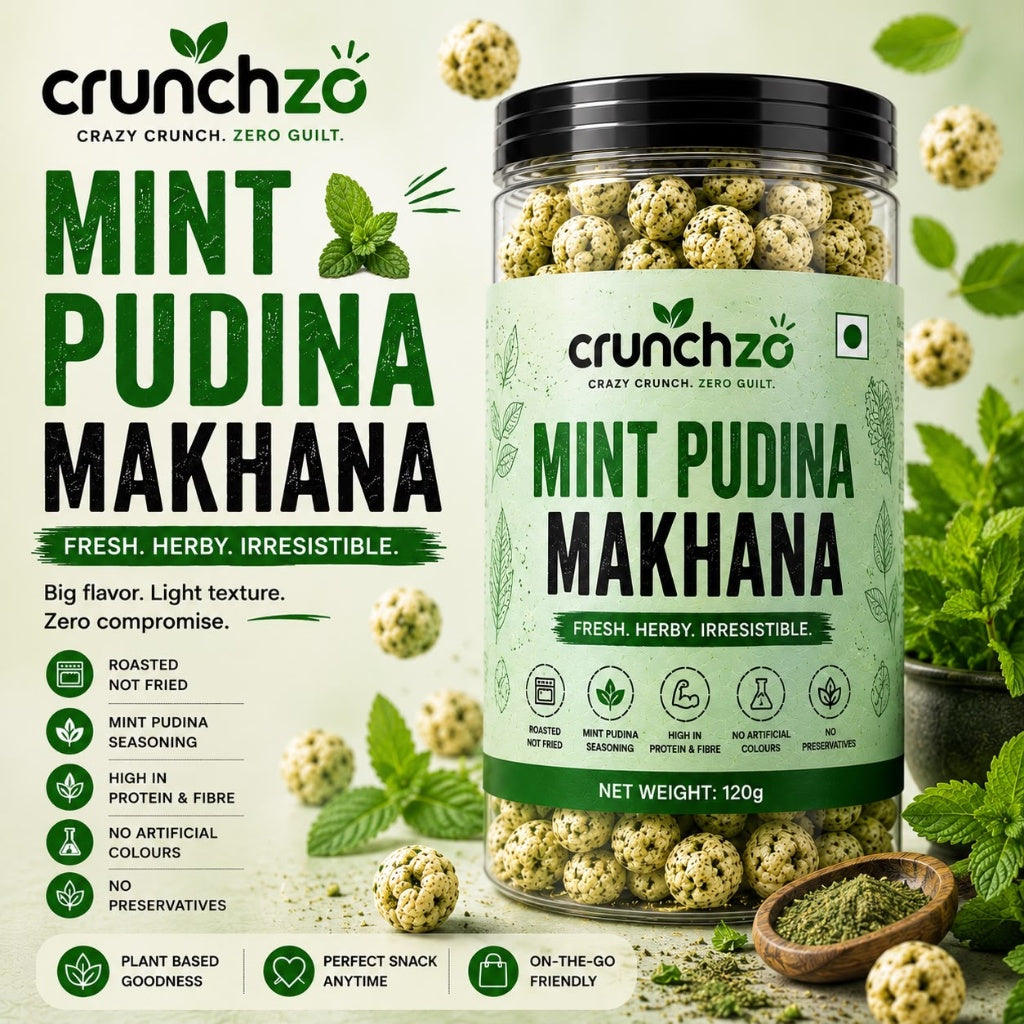 Crunchzo Mint Pudina Makhana – Roasted Fox Nuts in Olive oil (80g)