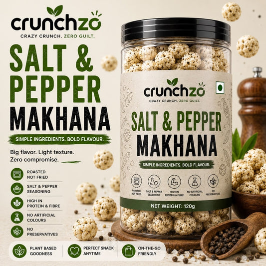 Crunchzo Salt & Pepper Makhana – Roasted Fox Nuts (80g)