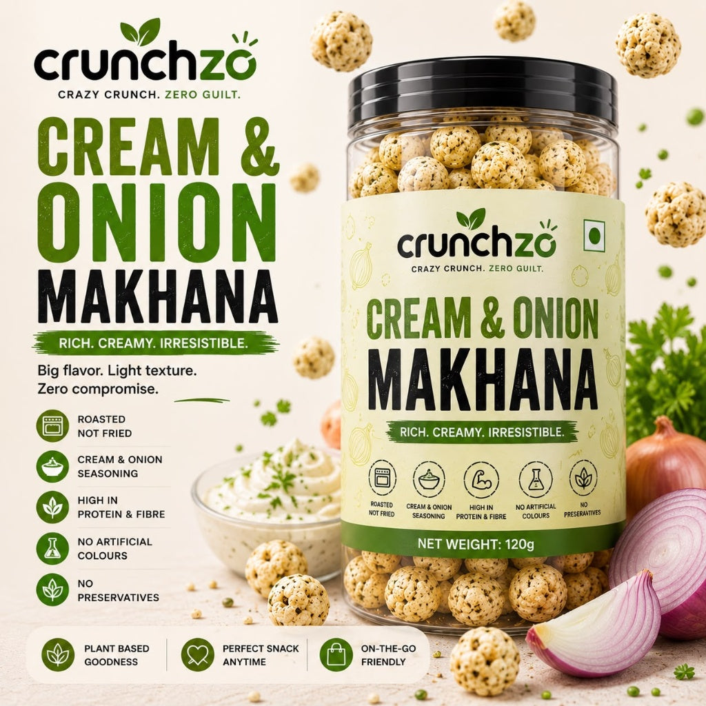 Crunchzo Cream & Onion Makhana – Roasted Fox Nuts (80g)