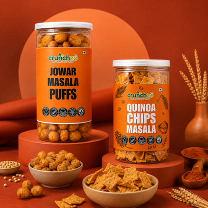 Crunchzo Jowar Masala Puffs & Quinoa Chips Masala Combo