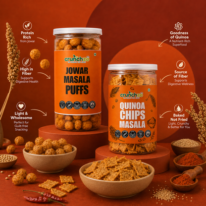 Crunchzo Jowar Masala Puffs & Quinoa Chips Masala Combo